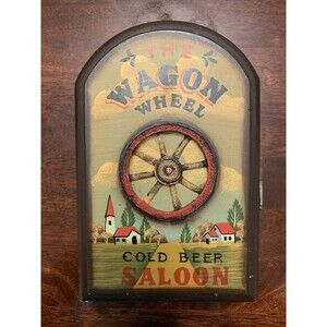 Vintage Wooden Key Holder “The Wagon Wheel Saloon” Man Cave Cold Beer